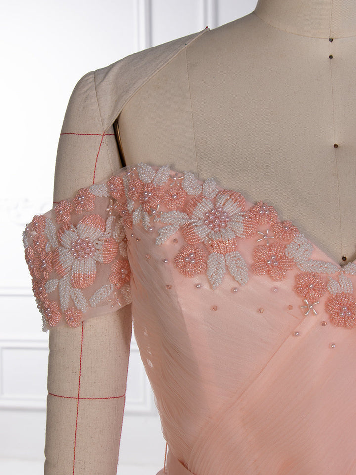 Knöchellanges rosa Ballkleid mit Perlen und Blumenapplikationen, Fee-Abschlusskleider, YE4001 