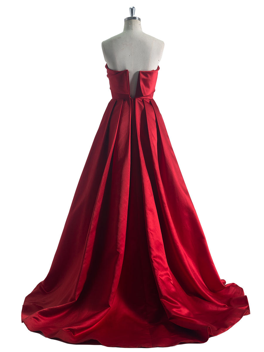 A Line ,Square Floor-Length, Silky Red Satin , Prom Dresses