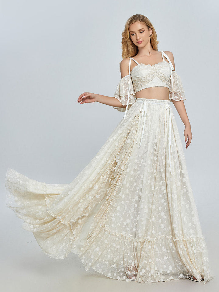 Boho 2-teiliges Set Spitzenkleid für Fotoshootings Bohemian Maxikleid für Hochzeiten YW240085