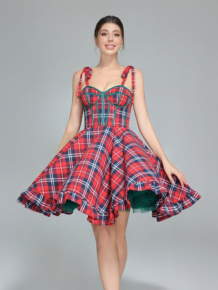 Vintage Weihnachten Plaid Kleid A-Linie Party Tartan Kleider YW243106 