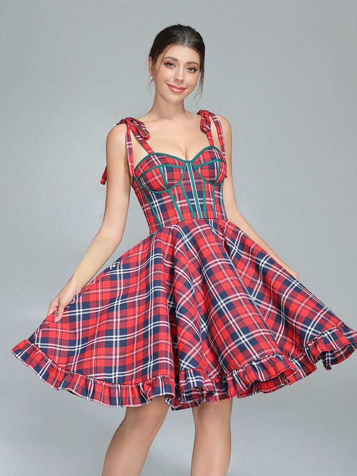 Vintage Weihnachten Plaid Kleid A-Linie Party Tartan Kleider YW243106 