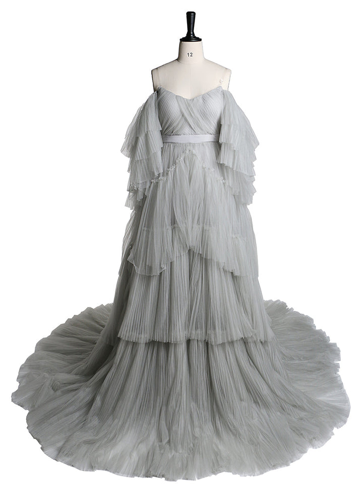 Sexy schulterfreies Umstandskleid mit Rüschen und Schnürung, Abendkleid für Fotoshootings, YW2051 