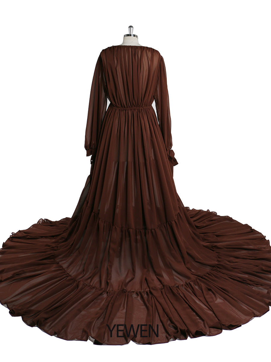 Chiffon Tan Farbe Custom Plus Größe Mutterschaft Kleid Fotografie Kleid YW220217 