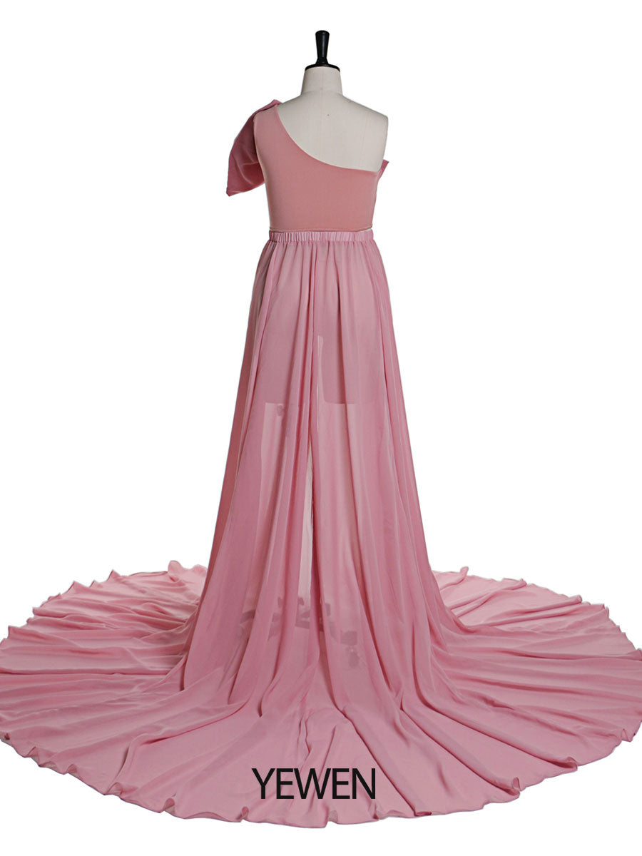 Rosa Schleife Mutterschafts-Shooting-Outfits 2-teiliges Set Kleid Babyparty Umstandskleid YW21032 