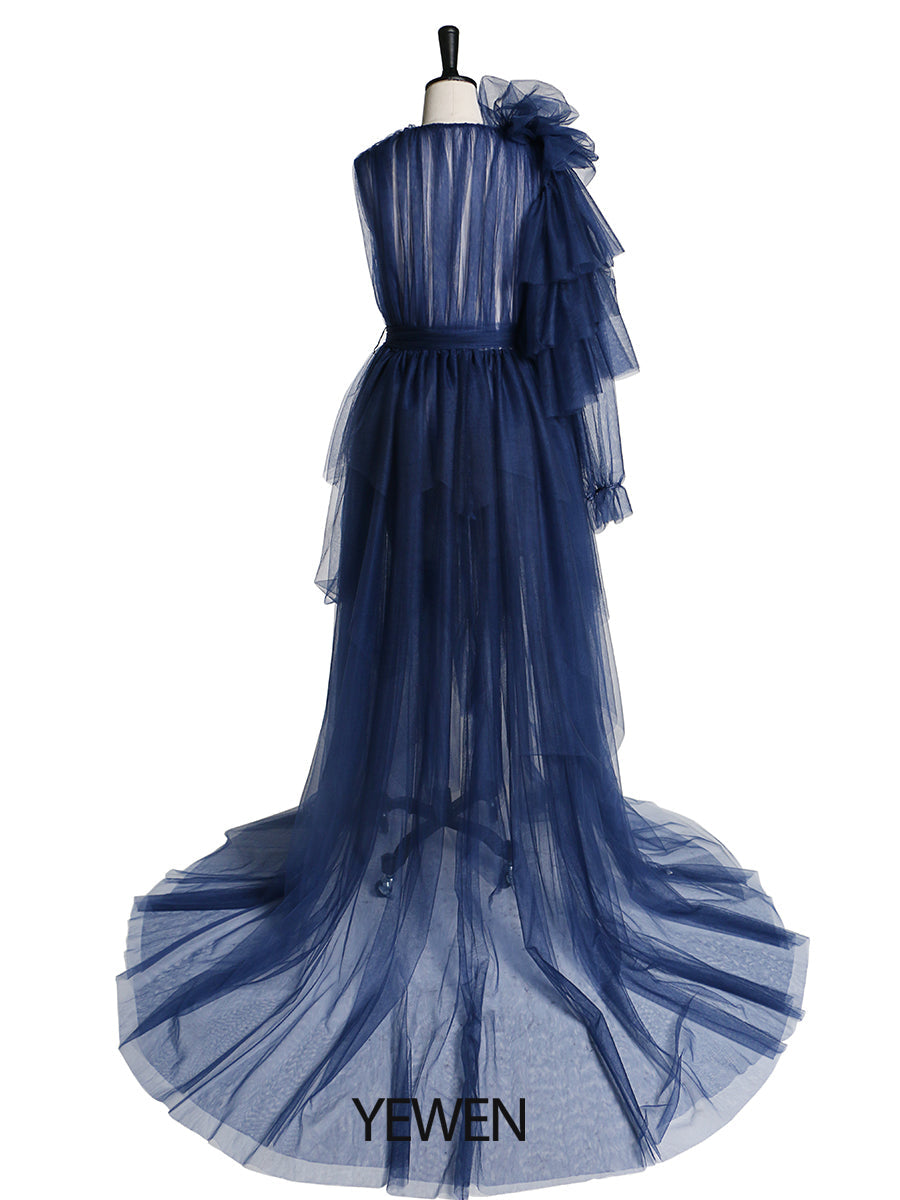 Maxi-Ballkleid mit V-Ausschnitt, Blumenmuster, eine Schulter, Umstandskleid für Babyparty 