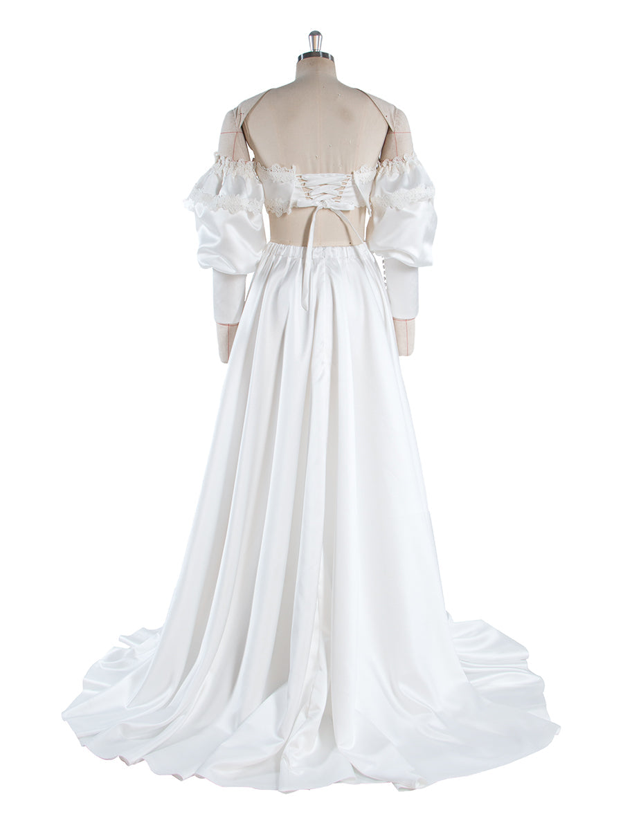 2 Piece White Wedding Set Boho Bridal Party Dress Vacation Dress for Photo Shoot YW250007