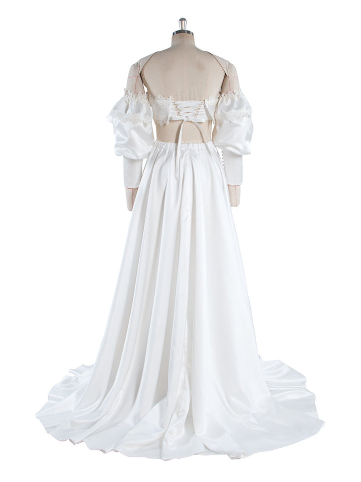 2 Piece White Wedding Set Boho Bridal Party Dress Vacation Dress for Photo Shoot YW250007