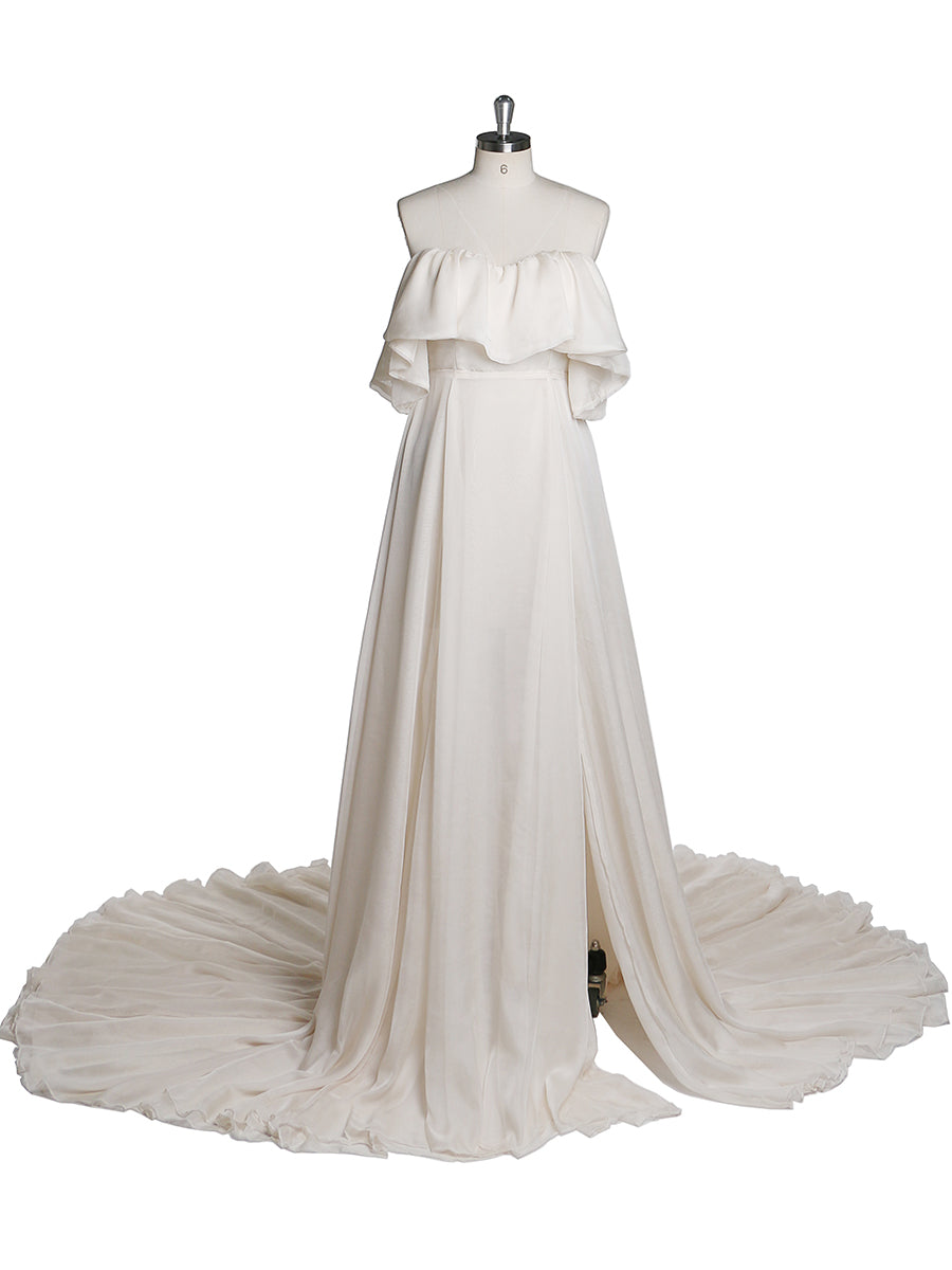 Abendkleid aus Seidenchiffon, schulterfrei, Umstandskleid für Fotoshootings, Fotografie-Kleid, individuell anpassbar, Übergröße YD21106 