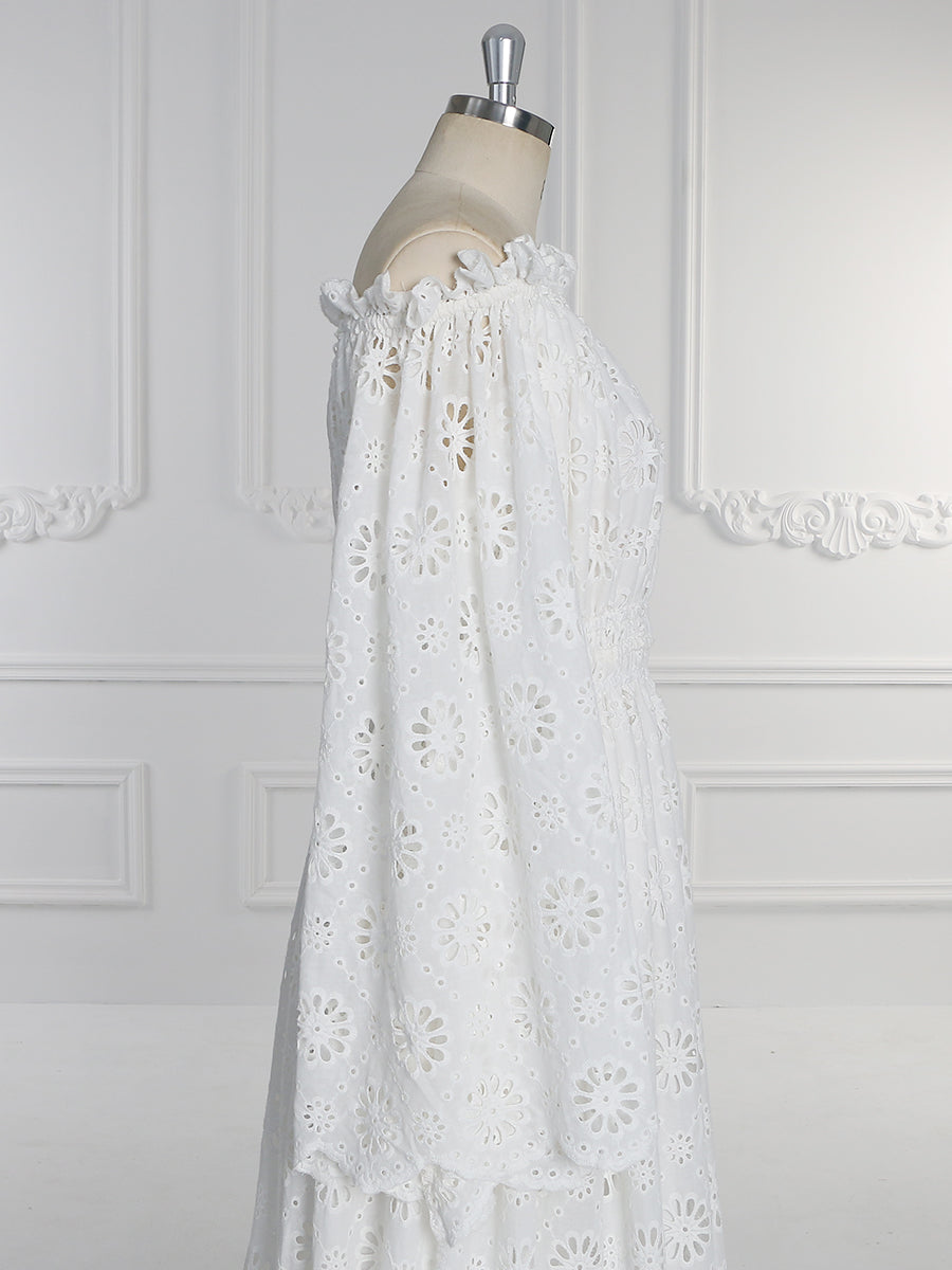 Off Shoulder Long Bell Sleeves Bohemian Wedding Dress Photo Shoot Dress YW231094