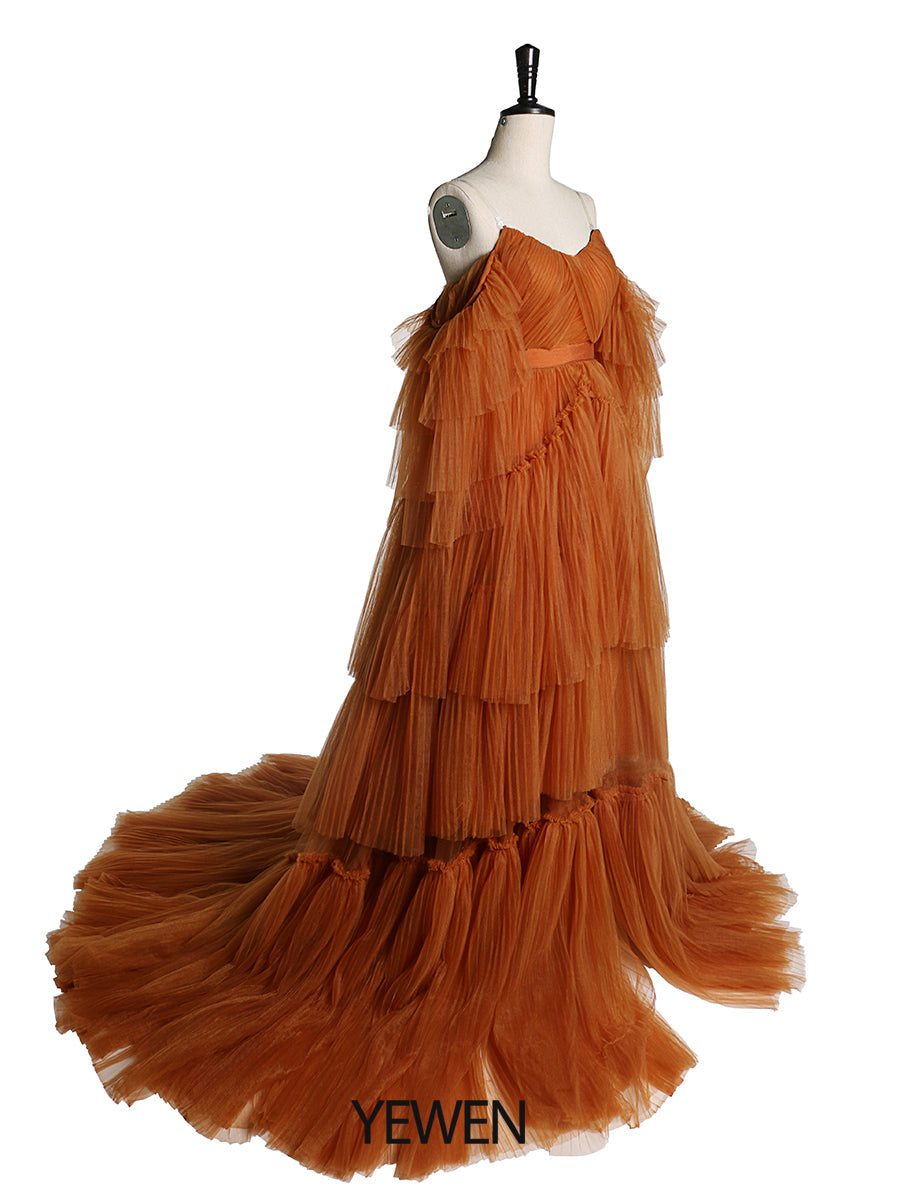 Sexy schulterfreies Umstandskleid mit Rüschen und Schnürung, Abendkleid für Fotoshootings, YW2051 