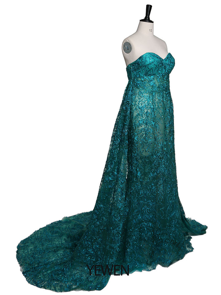 Abendkleid im Meerjungfrauen-Stil mit herzförmigem Ausschnitt und Spitze, Partykleid für Fotografie, elegantes Umstandskleid für Babypartys 