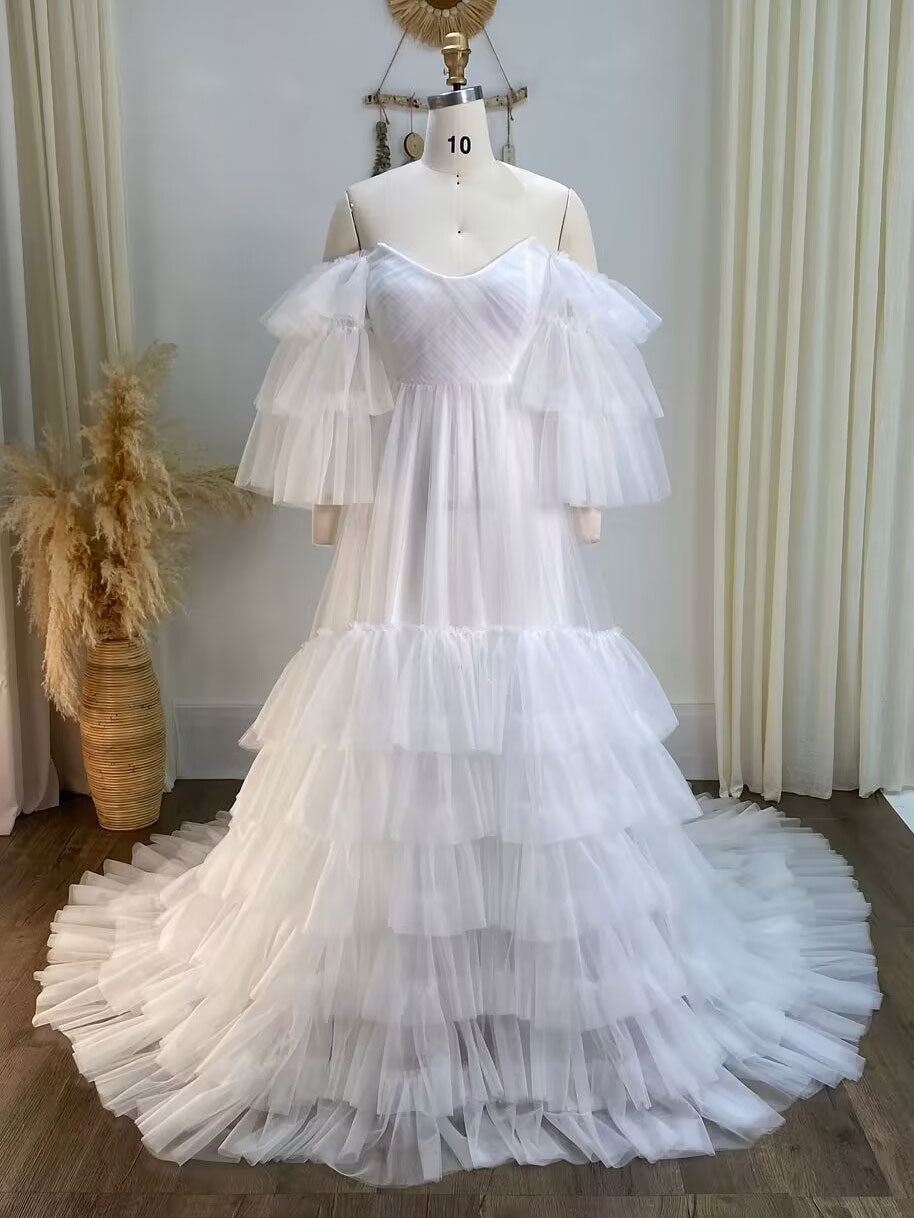 Baby blaues Tüllkleid für Fotoshooting Rüschen Bunte Brautkleider YW2051-2 