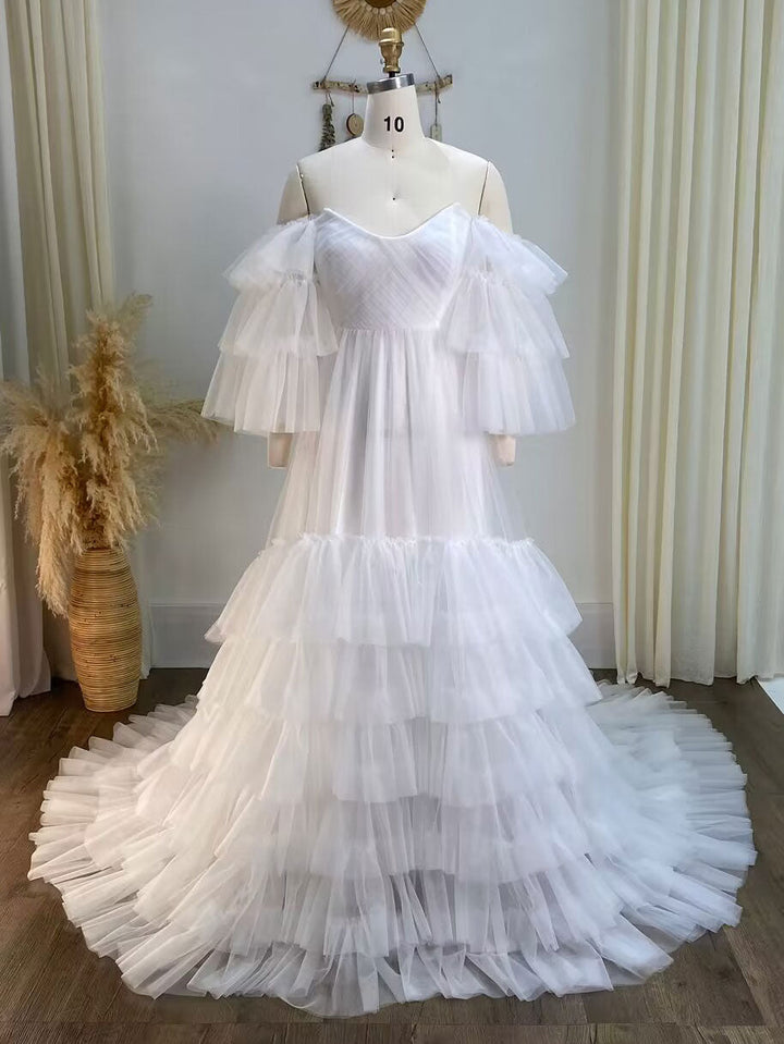 Baby blaues Tüllkleid für Fotoshooting Rüschen Bunte Brautkleider YW2051-2 