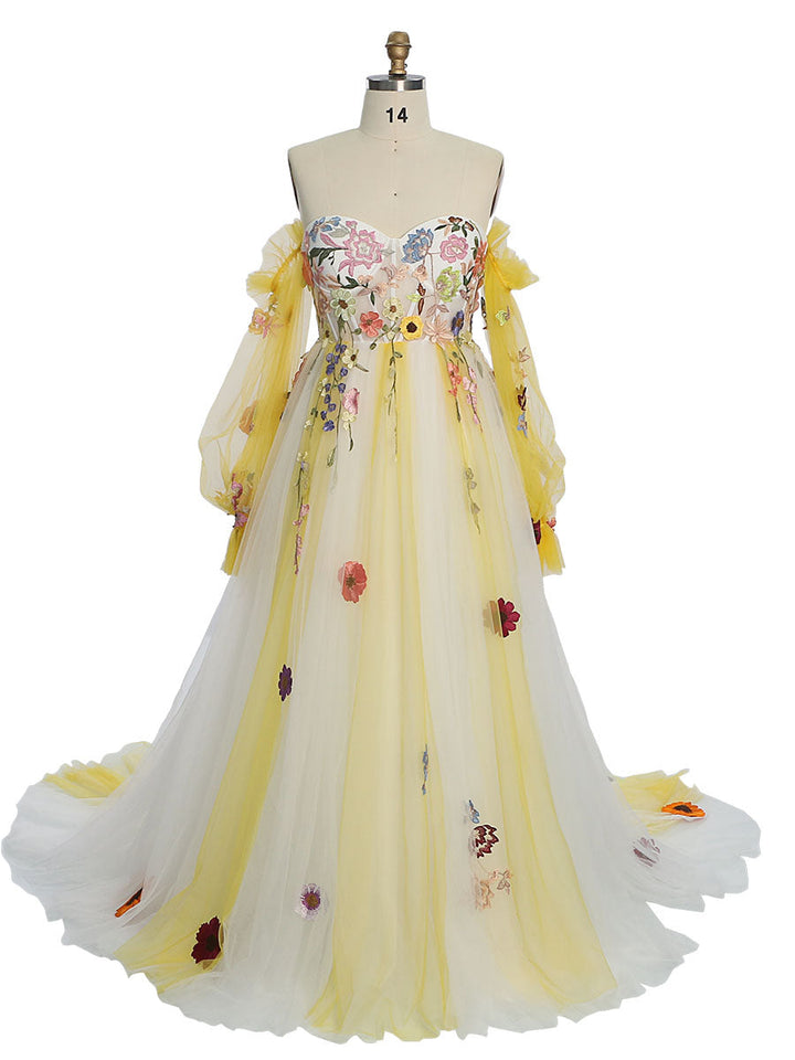 Luxus Stickerei Spitze Tüll Kleid Prinzessin Farbige Hochzeit Kleid Phantasie Foto Kleider YW220817 