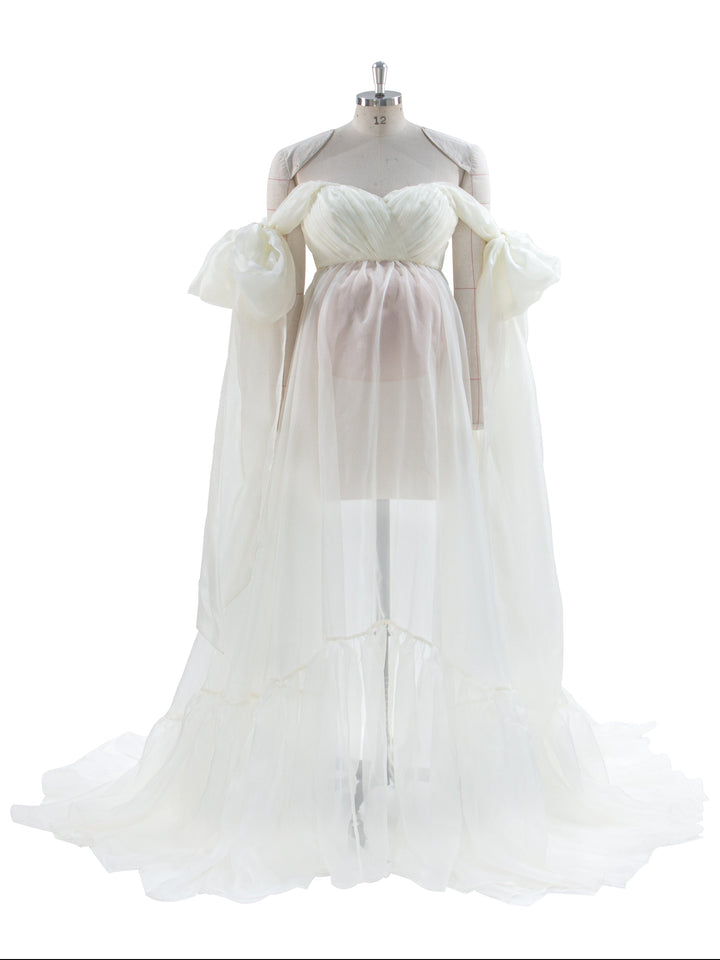 Umstandskleid aus weichem Organza aus Seide für Babyparty, Sommer-Umstandskleid für Fotoshootings, YW240019 