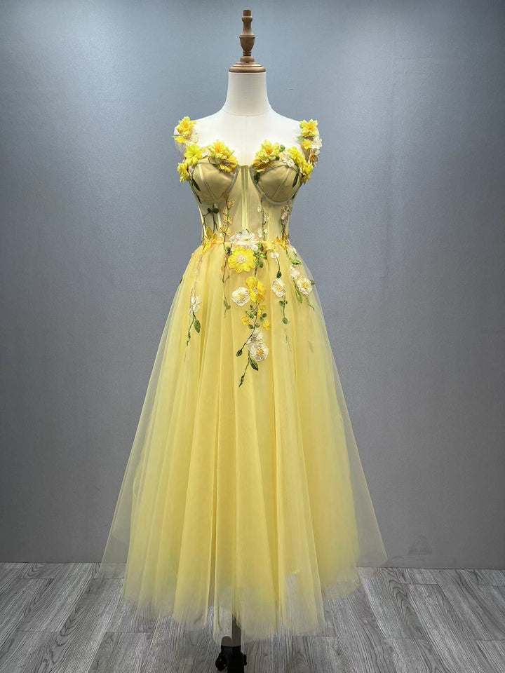 Knöchellanges Ballkleid mit floraler Spitzenapplikation, Feen-Abschlusskleid YE3029 