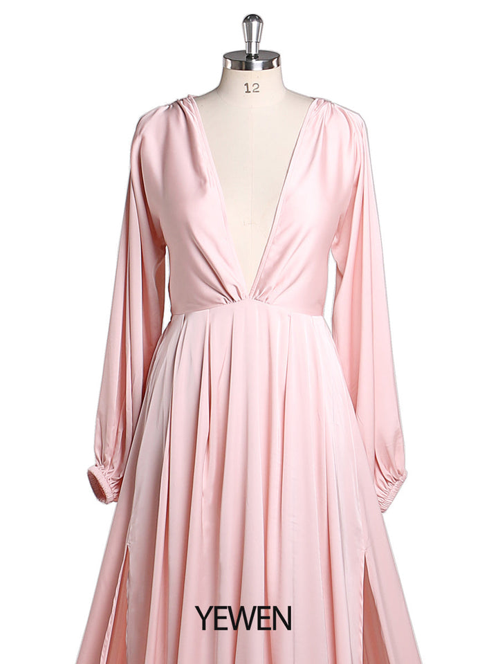 Leichtes Seidensatin-Ballkleid, Bohemian-Hochzeitspartykleid mit Schlitz, Fotografie-Kleid, Maxi-Damenkleid, YEWEN YD22407 