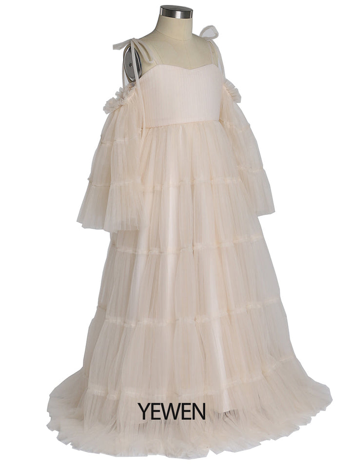 Tüll Plissee Mädchen Kleid für Foto Shooting Kinder Party Ballkleid Blumenmädchen Kleider Kinder Party Kleid für Hochzeit YEWEN YW211230 