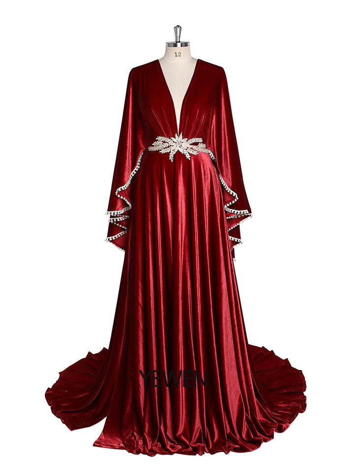 Stretch-Samt-Boho-Kleid mit langen Ärmeln, magisches Kleid für besondere Momente, Fotoshootings, Kleid YEWEN YW220818 