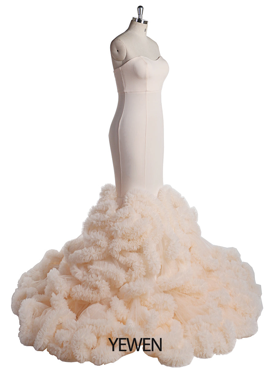 Cremefarbene Brautkleider in Übergröße, Meerjungfrau-Brautkleid, Brautkleid, Stretchstoff, elastischer Gürtel, Umstandsfotografiekleid 