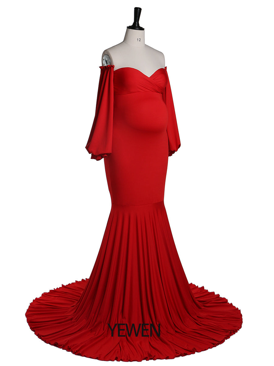 Lange Ärmel, dehnbarer Stoff, Meerjungfrau-Stil, Umstandskleid für Fotoshootings, Umstandskleid, Brautjungfernkleid, Abendkleid, YeWen YW21009 