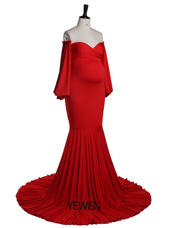 Lange Ärmel, dehnbarer Stoff, Meerjungfrau-Stil, Umstandskleid für Fotoshootings, Umstandskleid, Brautjungfernkleid, Abendkleid, YeWen YW21009 