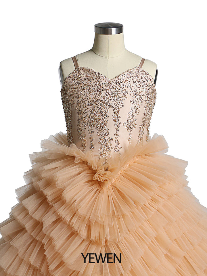 V-Ausschnitt Erstkommunionkleider für Mädchen Lagenrüschen Blumenmädchenkleider Prinzessin Partykleid Fotoshootingkleid 