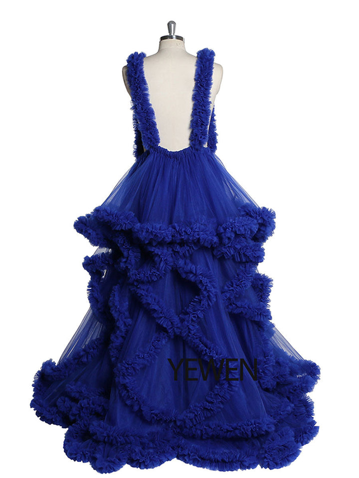 Rüschen Tüllkleid Elegante ärmellose Umstandskleider für Fotoshooting