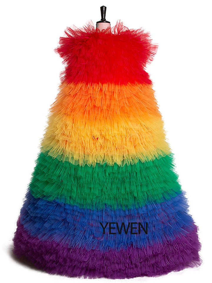 Wunderschöner Regenbogen-Tüll-Abschlussball-Abend-Umstandsmantel für Damen, Hochzeitsjacke, eleganter Promi-Umhang, Fotografie-Requisiten, YEWEN 