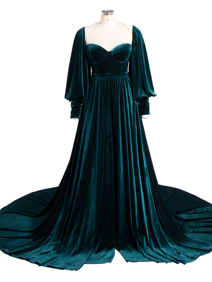 Langärmliges Samtkleid für Fotoshooting-Outfit YW240088 