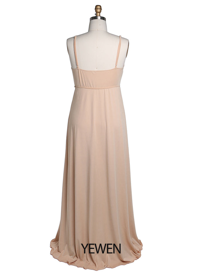 Schlichtes Slip-Kleid aus dehnbarem Stoff mit V-Ausschnitt YEWEN 