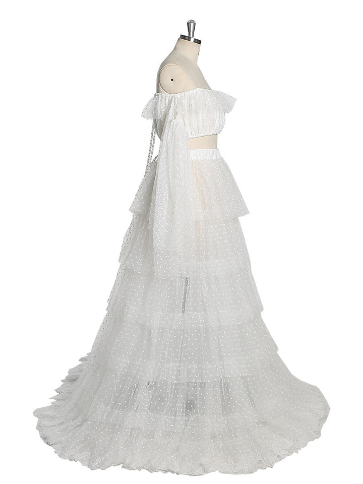 Boho Dot Tüll Umstandskleid für Fotoshooting Maxikleid Strandhochzeitskleid YW230316