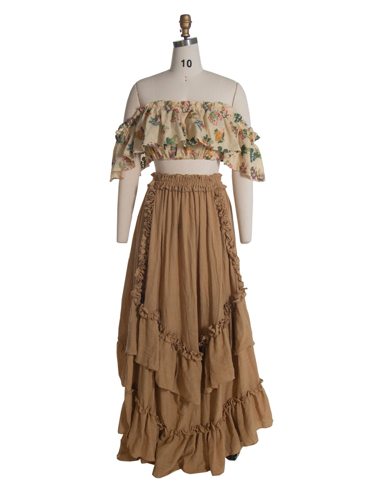 2-teiliges Set für Boho-Umstandsfotoshooting, Bohemian-Maxikleid YW231101 