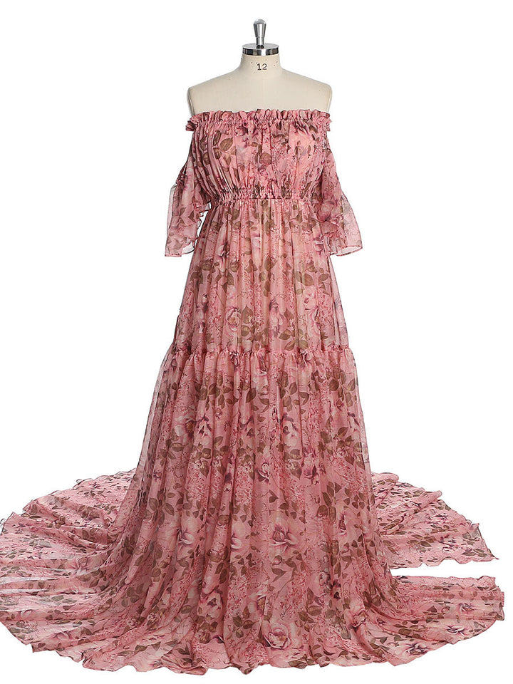 Sommer Chiffon Print Umstandskleid für Foto-Shooting Fotografie Frau Maxi Gwon YW230317-1