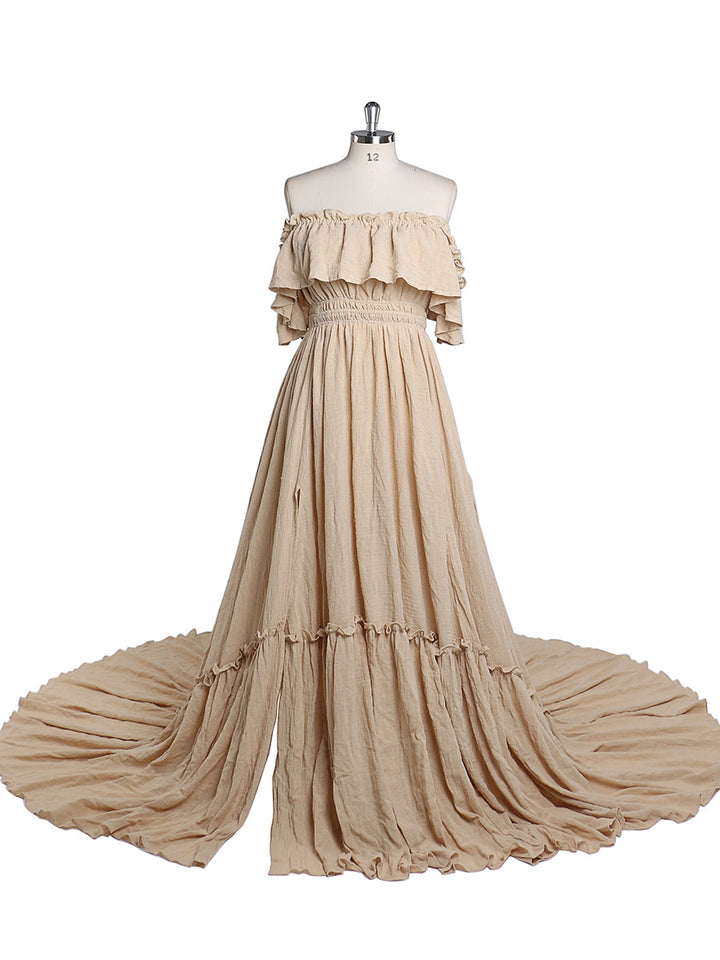 Elegantes schulterfreies Umstandskleid für Fotoshootings, verstellbare Taille, Umstandskleid für Babyparty, Maxikleid YEWEN YD22107