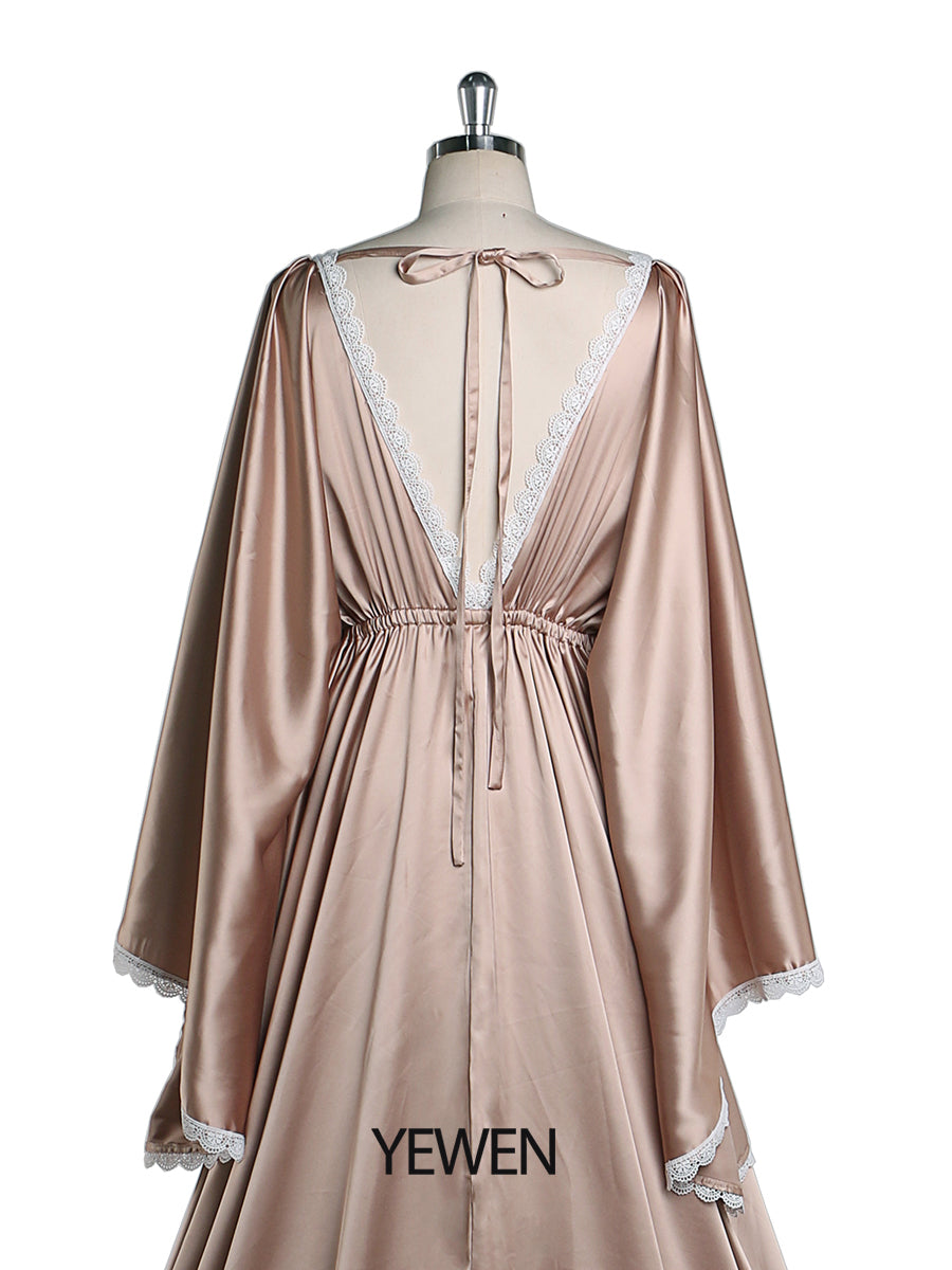 Rose-Satin Bohemian Mutterschaft Foto-Shooting Kleid Einstellbare Taille Fotografie Kleid Maxi Frau Kleid YEWEN YW220317 