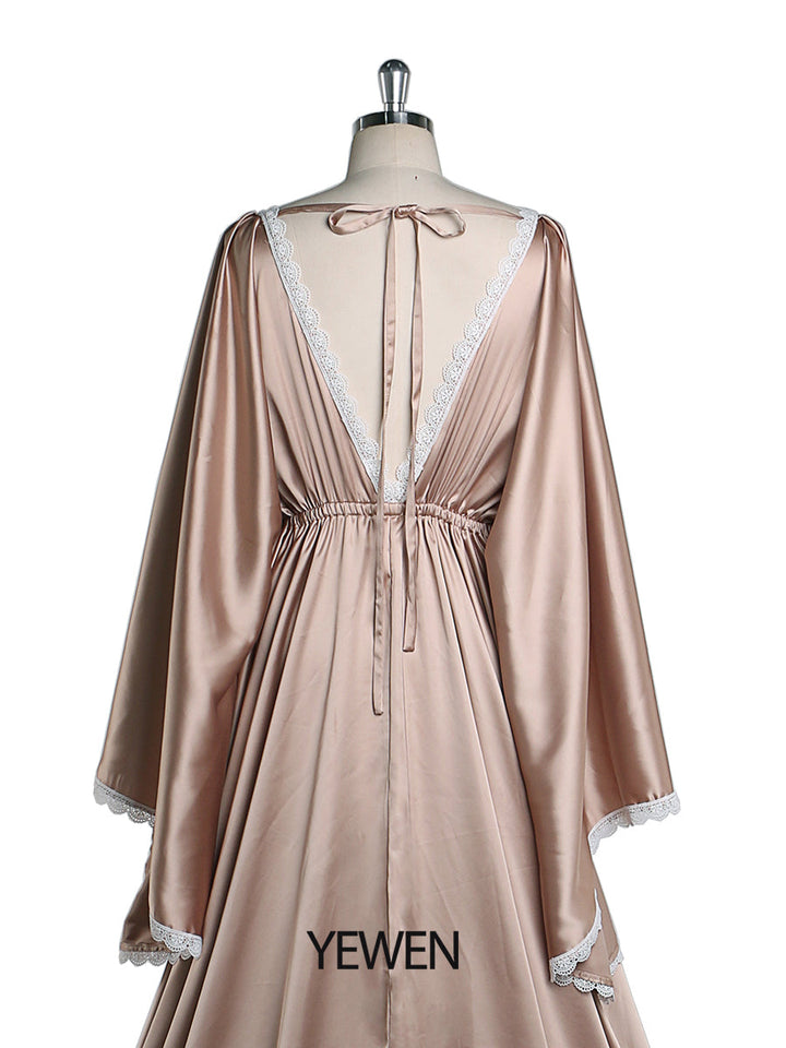 Rose-Satin Bohemian Mutterschaft Foto-Shooting Kleid Einstellbare Taille Fotografie Kleid Maxi Frau Kleid YEWEN YW220317 