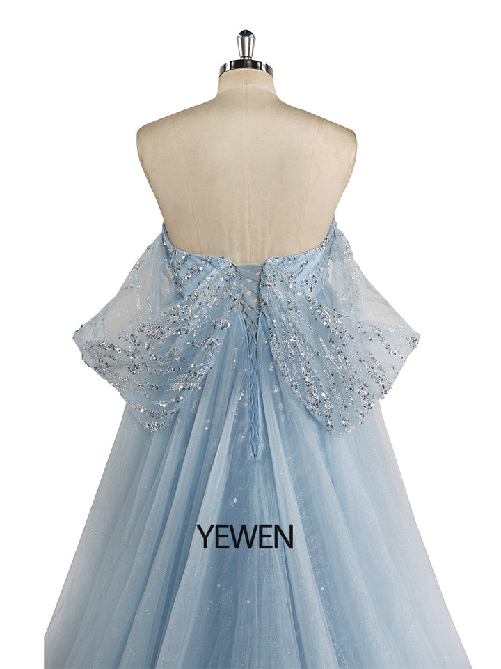 Abendkleid aus Tüll mit funkelnden Pailletten und hoher Taille, Umstandskleid für Fotoshootings, Fotografie-Requisiten, Schnürung am Rücken, YEWEN 