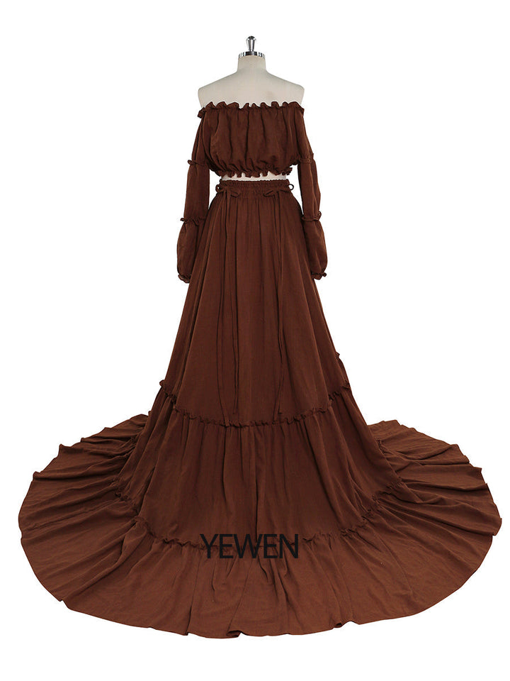 Boho-Stil 2-teiliges Set Damenkleid mit elastischer Taille, ausgefallene Fotografie-Requisiten, Foto-Shooting-Kleider, YEWEN YW220912