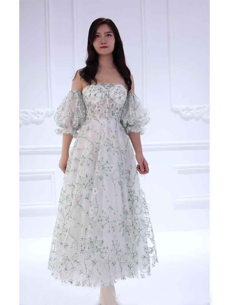 Feminines Flair Damen Nachmittagstee-Kleid Puffärmel Maiglöckchen-Kleid YW231098 