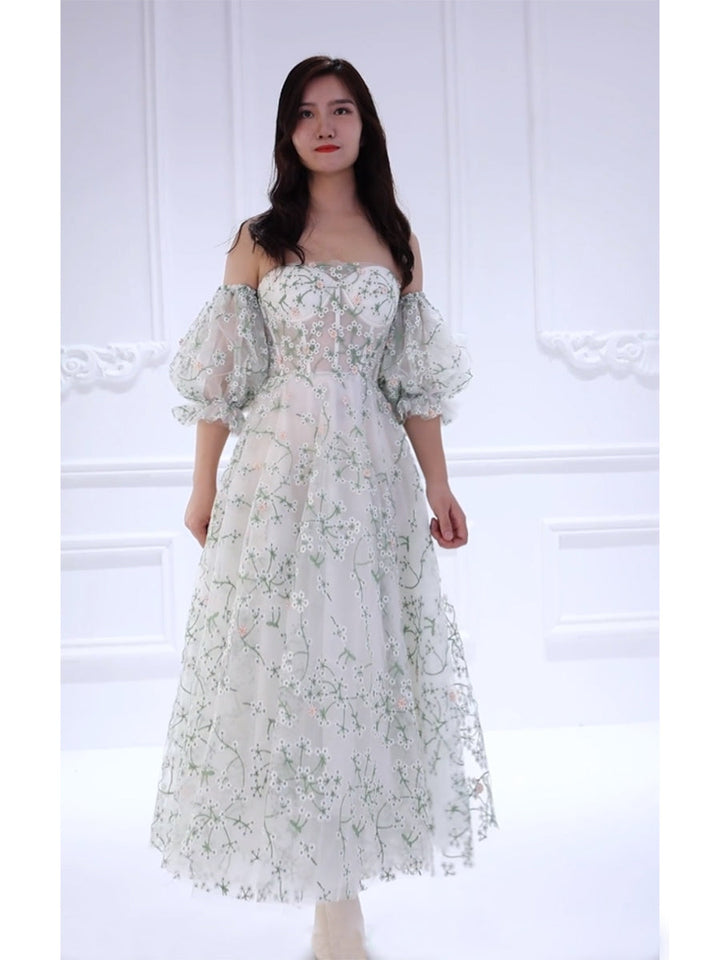 Feminines Flair Damen Nachmittagstee-Kleid Puffärmel Maiglöckchen-Kleid YW231098 