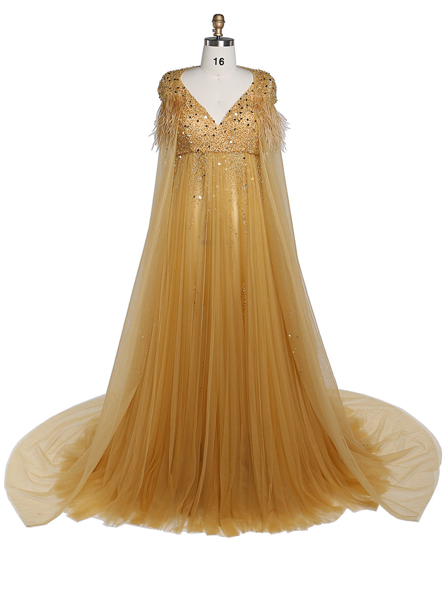 Silbernes Abendkleid aus Tüll mit Perlen und Cape, Umstandskleid für Fotoshootings, Fotografiekleid, Schnürung am Rücken 