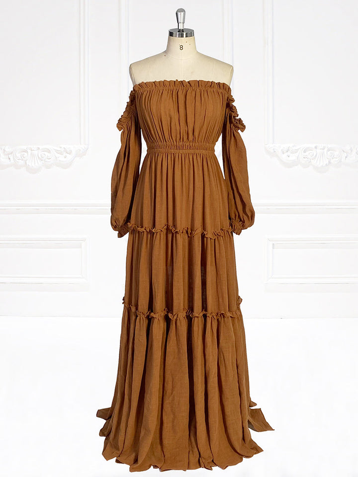 Lange Ärmel Elastische Taille Boho Strandkleid Frau Fotoshooting Kleider YW231107
