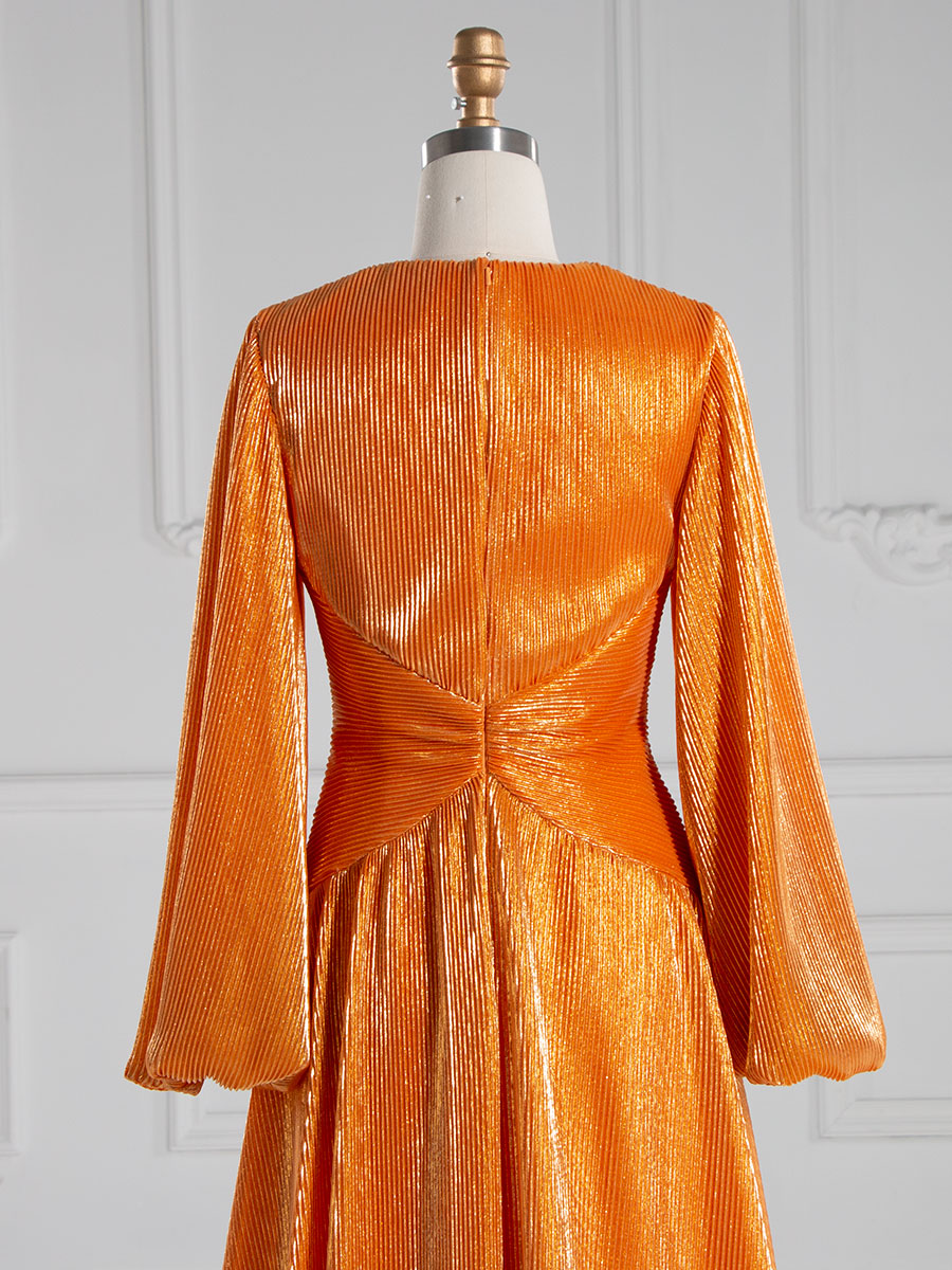 A-line , V Neck, Floor Length, Prom Dresses with Long Sleeves