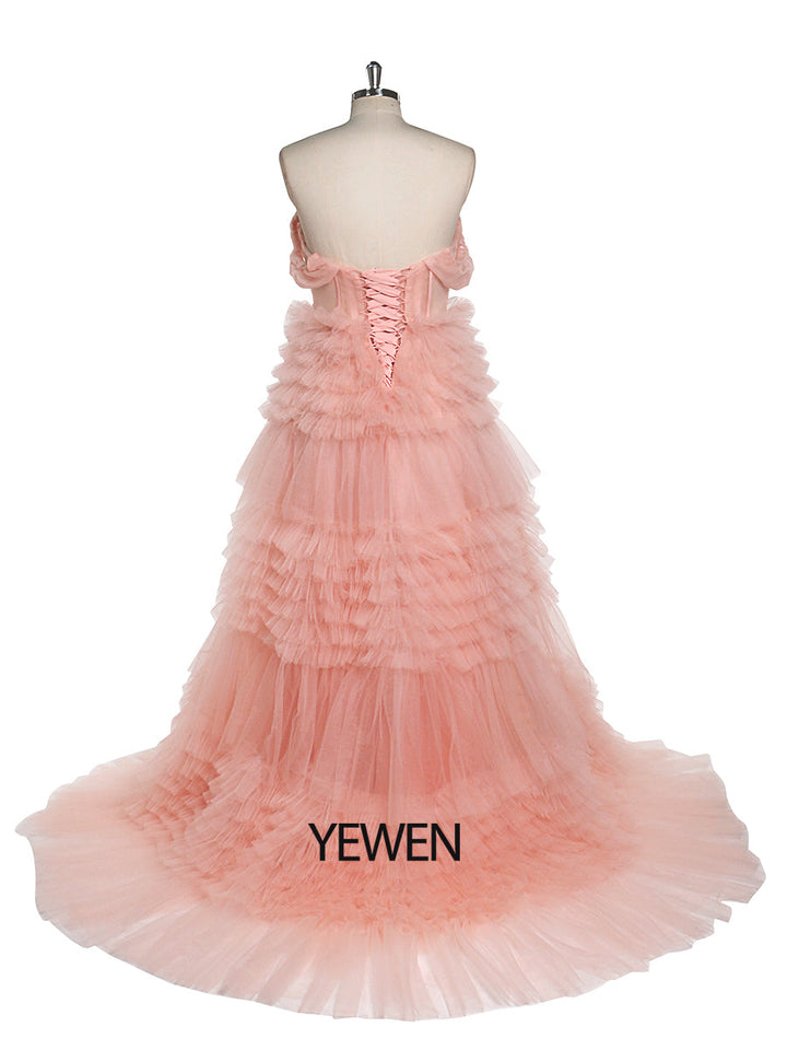 Gestuftes Tüll-Ballkleid, lang, elegant, schulterfrei, Sweetheart, Damen-Fotografie-Kleid, YEWEN