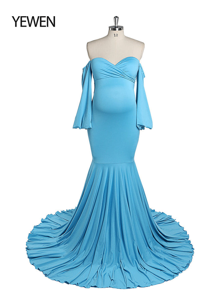 Lange Ärmel, dehnbarer Stoff, Meerjungfrau-Stil, Umstandskleid für Fotoshootings, Umstandskleid, Brautjungfernkleid, Abendkleid, YeWen YW21009 