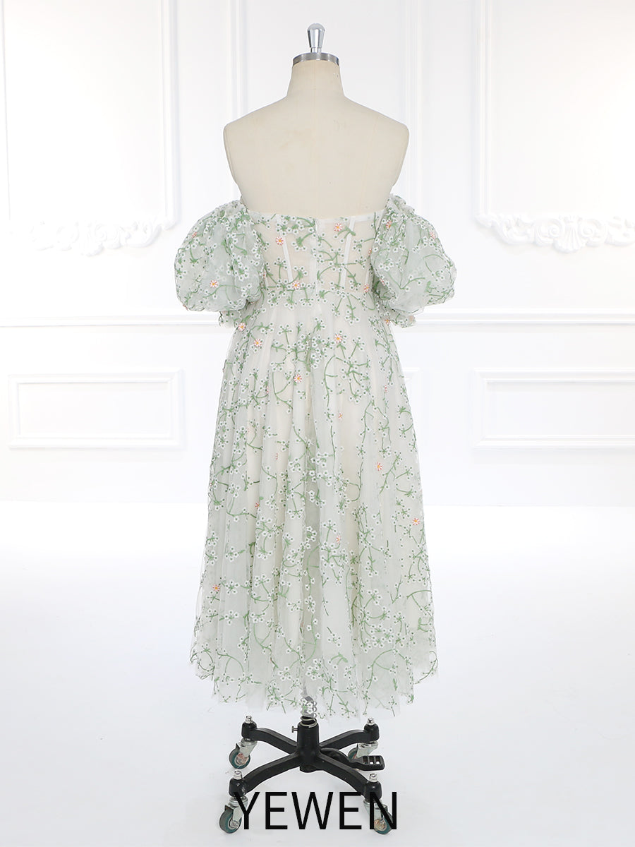 Feminines Flair Damen Nachmittagstee-Kleid Puffärmel Maiglöckchen-Kleid YW231098 