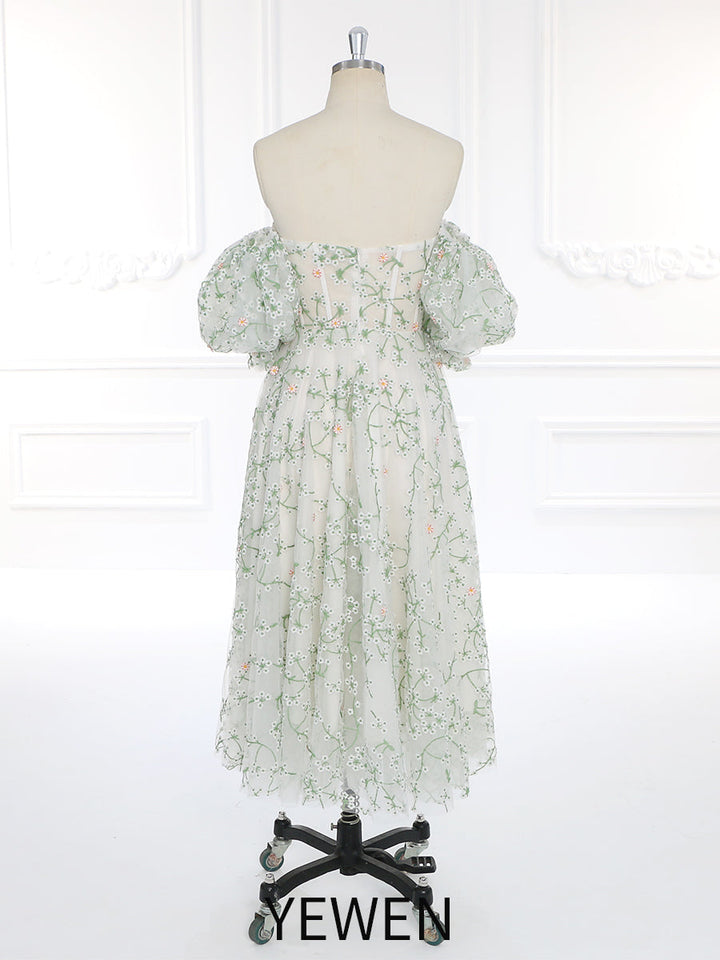 Feminines Flair Damen Nachmittagstee-Kleid Puffärmel Maiglöckchen-Kleid YW231098 
