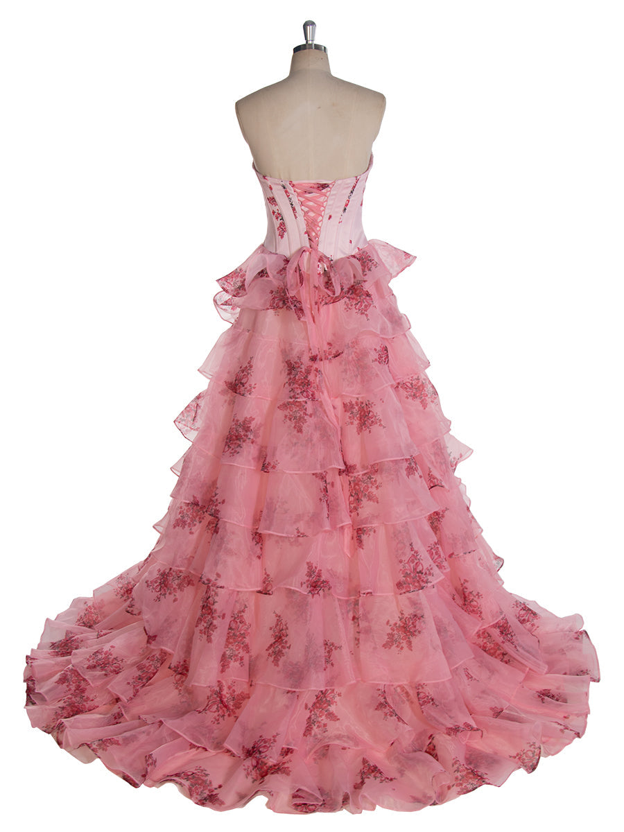 Blaues bedrucktes langes Maxikleid, elegantes Ball- und Partykleid YW240048