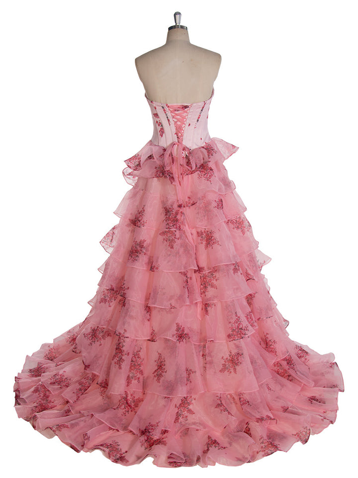 Blaues bedrucktes langes Maxikleid, elegantes Ball- und Partykleid YW240048